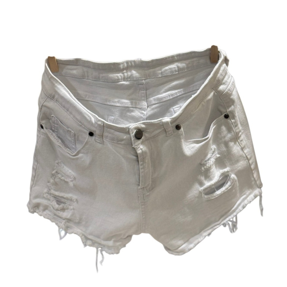 High Rise White Denim Jean Shorts Y2K
